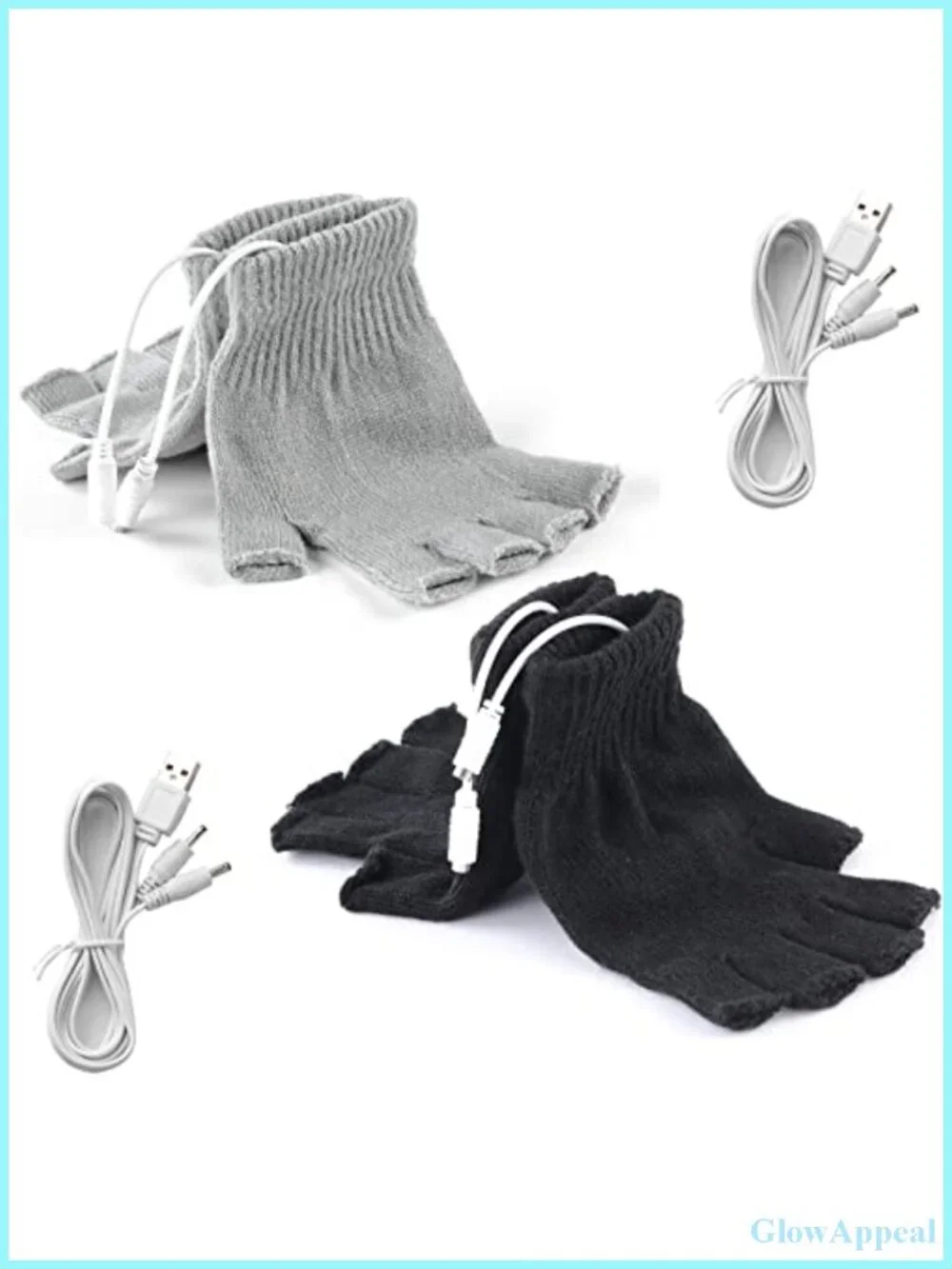 USB Heated Gloves for Men and Women, Knitting Wool, Fingerless with Mitten